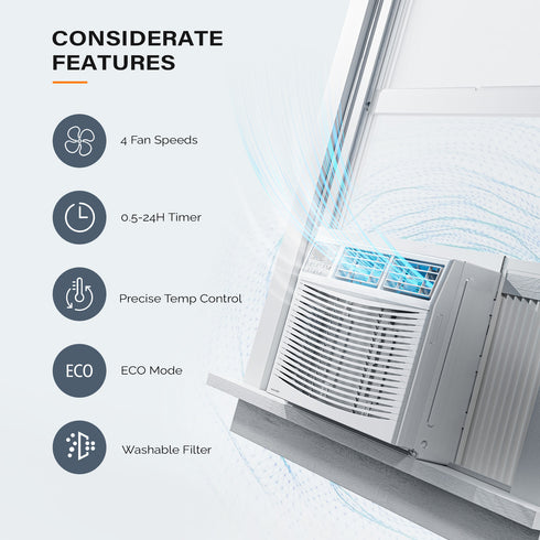 KALVAIR 8000 BTU 115V Window Air Conditioner with Heat & Install Kit
