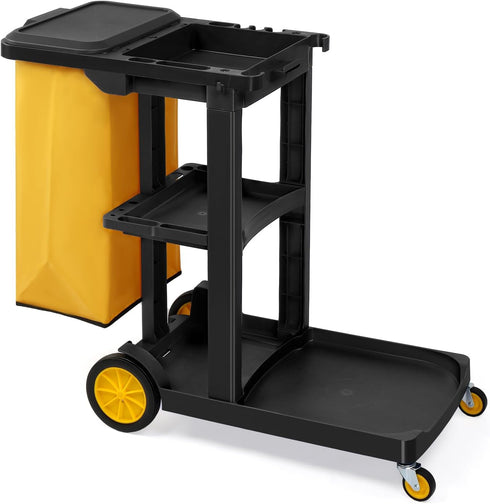 TUFFIOM 500lbs 3-Shelf Cleaning Janitorial Cart With Wheeled