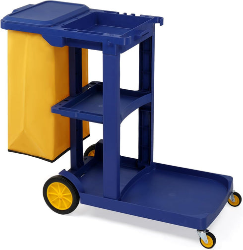 TUFFIOM 500lbs 3-Shelf Cleaning Janitorial Cart With Wheeled