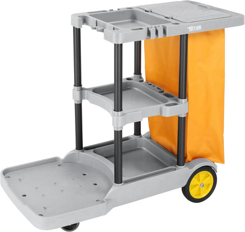 TUFFIOM 500lbs 3-Shelf Cleaning Janitorial Cart With Wheeled