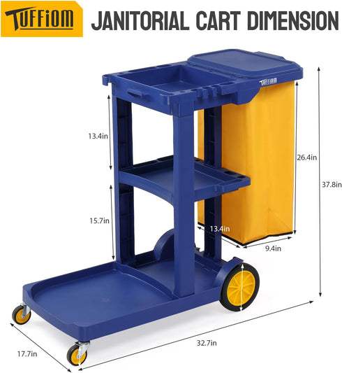 TUFFIOM 500lbs 3-Shelf Cleaning Janitorial Cart With Wheeled