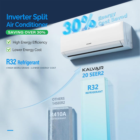 KALVAIR 9000 BTU 20 SEER2 115V Mini Split AC with Heat Pump & 16Ft Kit