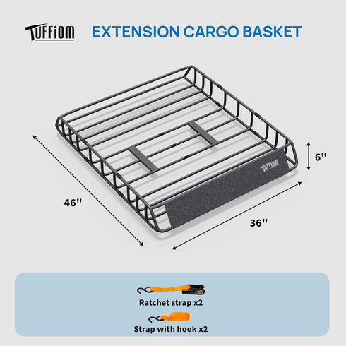TUFFIOM Universal Rooftop Cargo Carrier Basket, Heavy Duty Steel Roof Rack Basket w/4 Straps with Hook, Car Top Rack Luggage Holder Carrier for SUV Car Truck Van