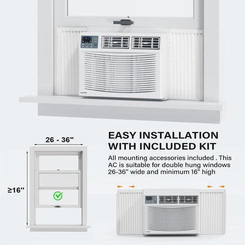 KALVAIR 8000 BTU 115V Window Air Conditioner with Heat & Install Kit