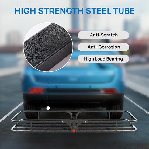 TUFFIOM Hitch Mount Cargo Carrier Basket, 500lbs Steel Car Cargo Trailer Hitch Luggage Rack with Straps & Stabilizer for SUV Car Truck Van with 2" Hitch Receiver