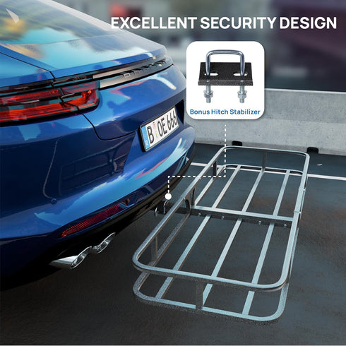 TUFFIOM Hitch Mount Cargo Carrier Basket, 500lbs Steel Car Cargo Trailer Hitch Luggage Rack with Straps & Stabilizer for SUV Car Truck Van with 2" Hitch Receiver