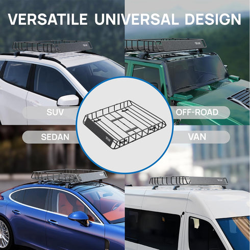 TUFFIOM Universal Rooftop Cargo Carrier Basket, Heavy Duty Steel Roof Rack Basket w/4 Straps with Hook, Car Top Rack Luggage Holder Carrier for SUV Car Truck Van