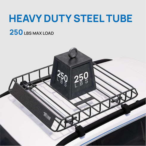 TUFFIOM Universal Rooftop Cargo Carrier Basket, Heavy Duty Steel Roof Rack Basket w/4 Straps with Hook, Car Top Rack Luggage Holder Carrier for SUV Car Truck Van