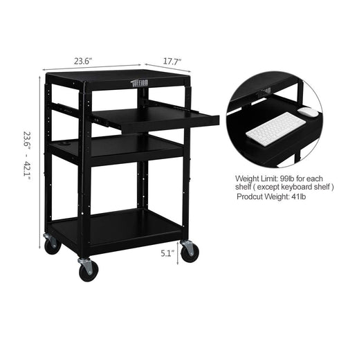 TUFFIOM AV Cart Rolling Storage Stand with Keyboard Shelf