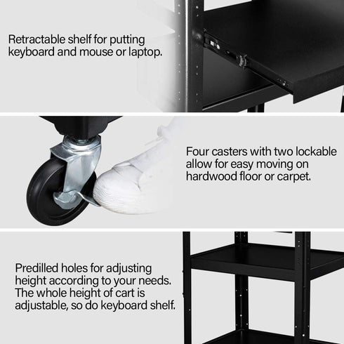 TUFFIOM AV Cart Rolling Storage Stand with Keyboard Shelf