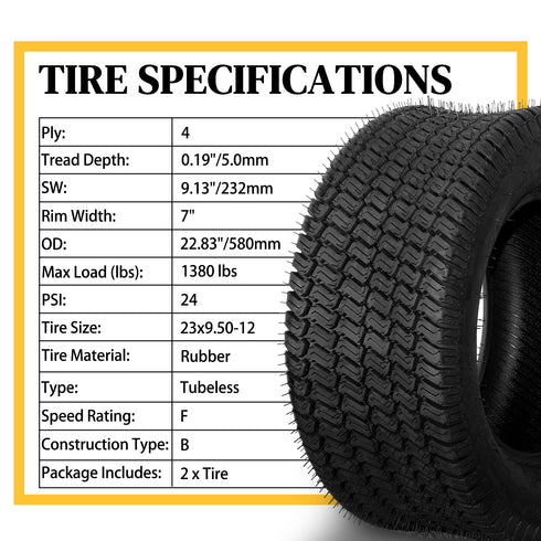 TUFFIOM Tubeless 4PR/6PR Lawn Mower Tires Set of 2 QM332-6