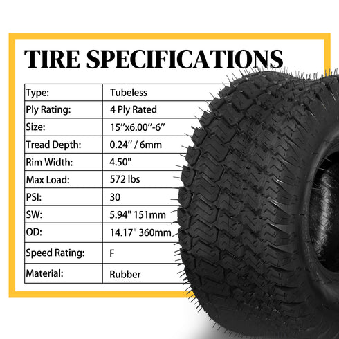 TUFFIOM Tubeless 2PR/4PR Lawn Mower Tires Set of 2 QM332-2