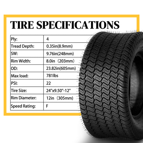 TUFFIOM Tubeless 4PR/6PR/8PR Lawn Mower Tires Set of 2 QM332-7