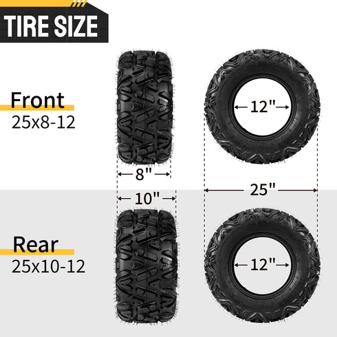 TUFFIOM Set of 4 25x8-12 Front & 25x10-12 Rear /6PR ATV UTV All-terrain Tires