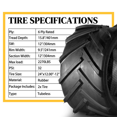 TUFFIOM Tubeless 2PR/4PR/6PR Lawn Mower Tires Set of 2 QM328-1