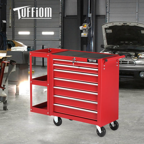 TUFFIOM 7-Drawer Rolling Tool Chest with Side Shelves Wheels