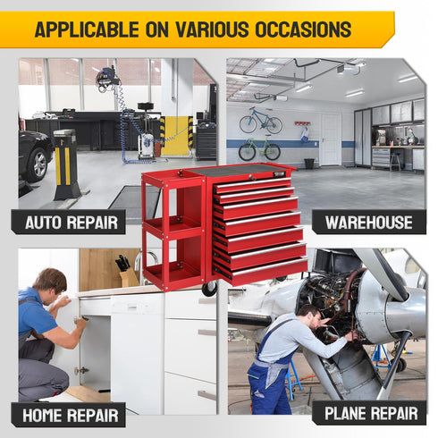 TUFFIOM 7-Drawer Rolling Tool Chest with Side Shelves Wheels