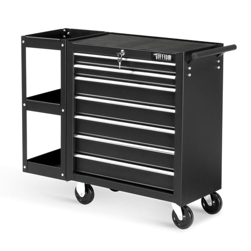 TUFFIOM 7-Drawer Rolling Tool Chest with Side Shelves Wheels