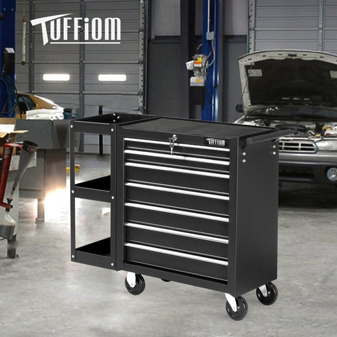 TUFFIOM 7-Drawer Rolling Tool Chest with Side Shelves Wheels
