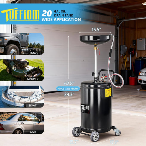 TUFFIOM 20 Gallon Waste Oil Drain Tank with Adjustable Funnel