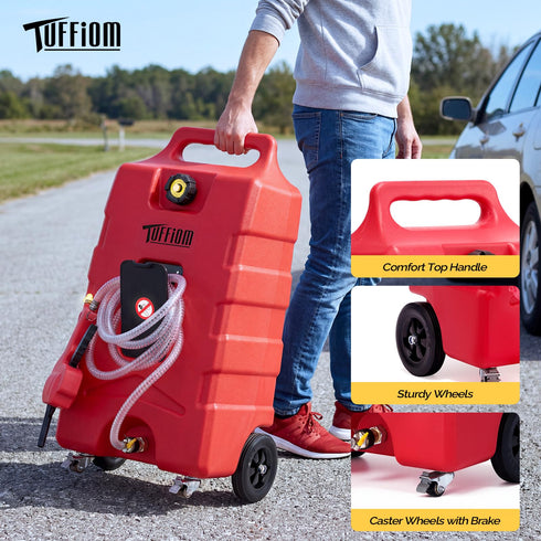TUFFIOM 15 Gallon Portable Gas Caddy with Manual Fuel Transfer Pump