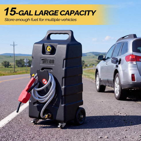 TUFFIOM 15 Gallon Portable Gas Caddy with Manual Fuel Transfer Pump