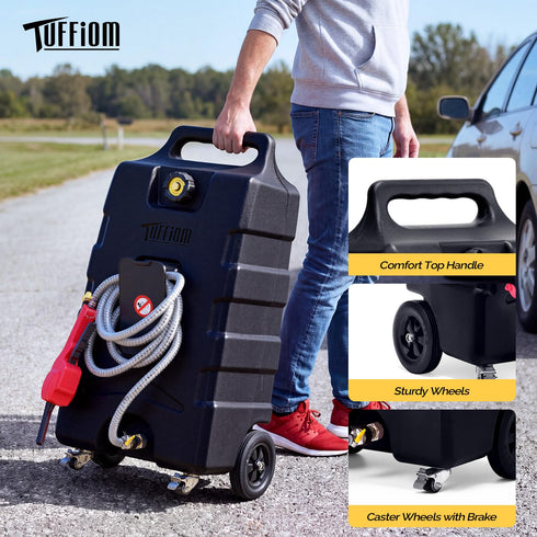 TUFFIOM 15 Gallon Portable Gas Caddy with Manual Fuel Transfer Pump