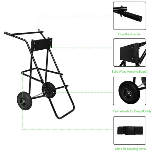 TUFFIOM Iron 440lbs Boat Motor Engine Carrier Dolly Cart With Wheels Black