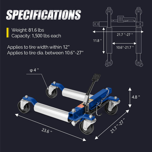 TUFFIOM 2PCS 1500 lbs Hydraulic Car Wheel Dolly