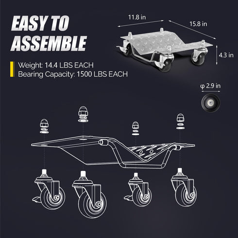 TUFFIOM Set of 4, 6000LBS Capacity Car Dolly