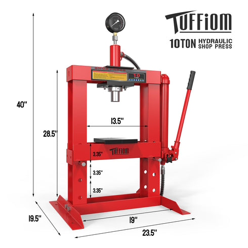 TUFFIOM 10-Ton Hydraulic Shop Press with Pressure Gauge