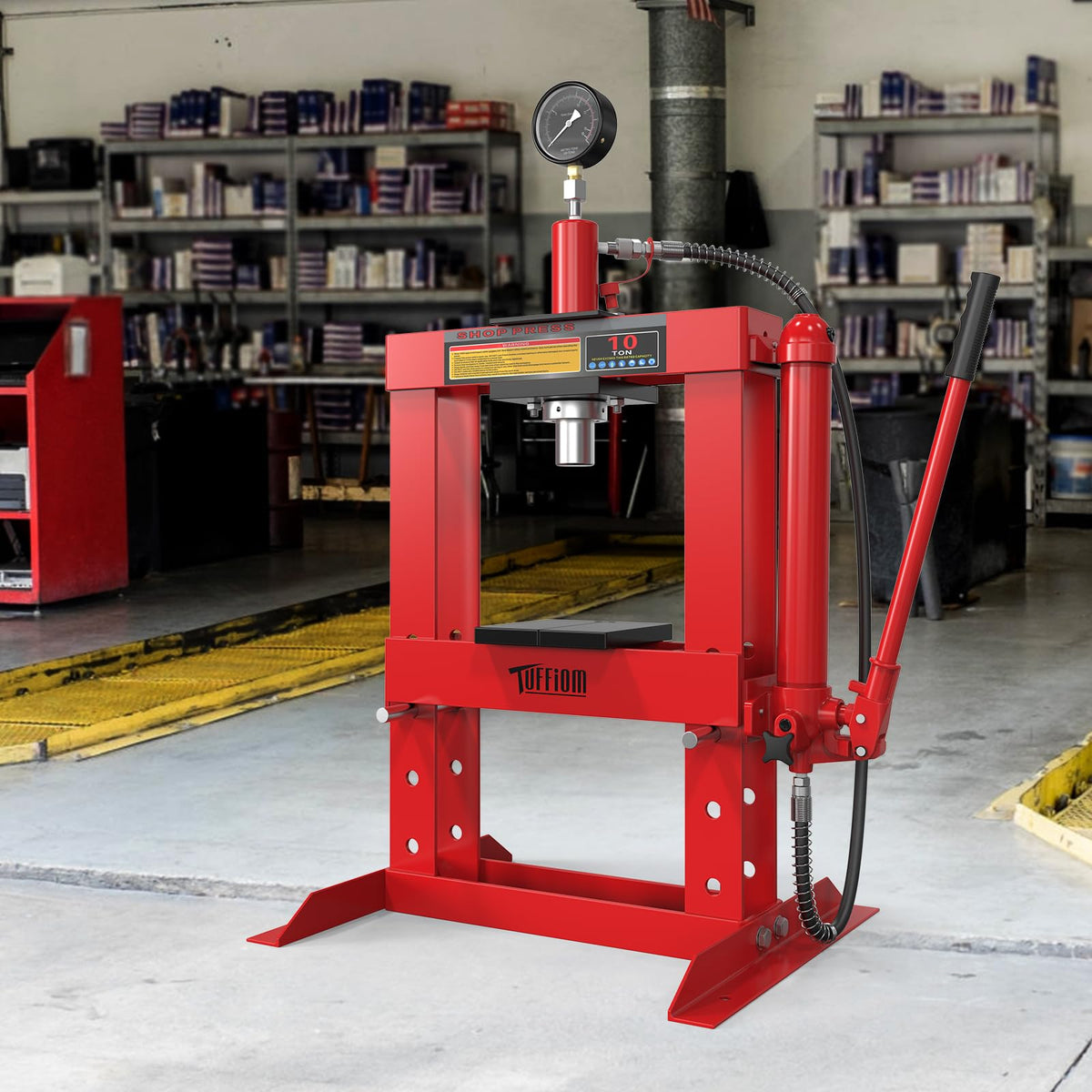 TUFFIOM 10Ton Hydraulic Shop Press with Pressure Gauge Tuffiom