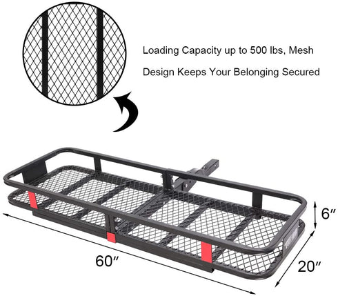 TUFFIOM 500lbs Hitch Basket Cargo Carrier Rack