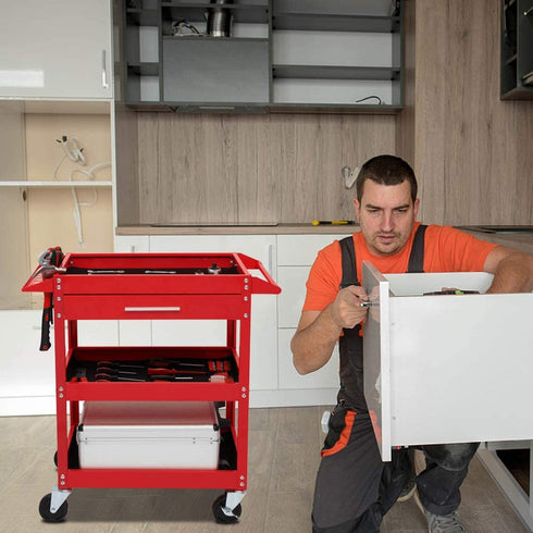 TUFFIOM 330 LBS 3-Tier Rolling Tool Cart With Drawer