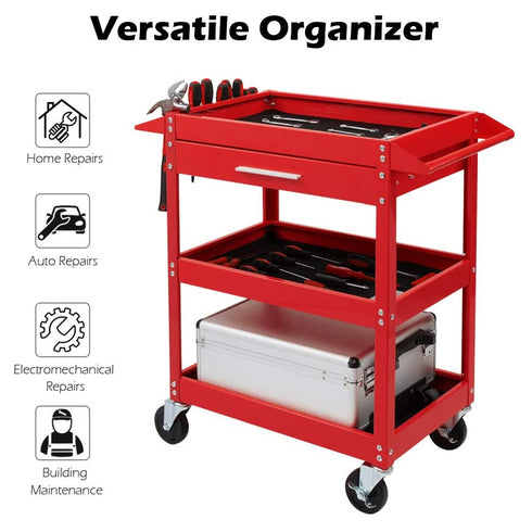 TUFFIOM 330 LBS 3-Tier Rolling Tool Cart With Drawer