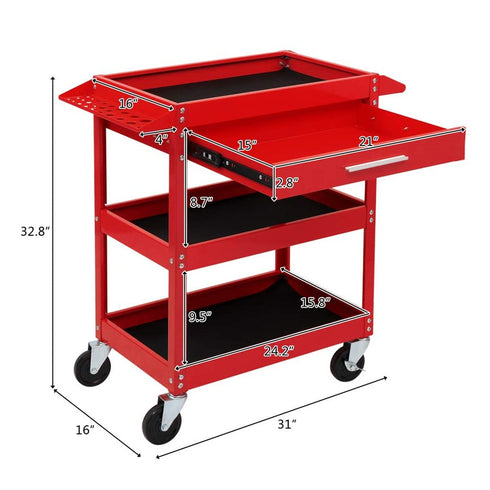 TUFFIOM 330 LBS 3-Tier Rolling Tool Cart With Drawer