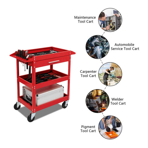 TUFFIOM 330 LBS 3-Tier Rolling Tool Cart With Drawer