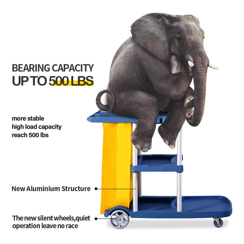 TUFFIOM 500lbs 3-Shelf Cleaning Janitorial Cart With Wheeled