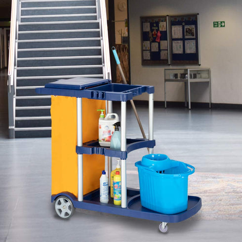 TUFFIOM 500lbs 3-Shelf Cleaning Janitorial Cart With Wheeled