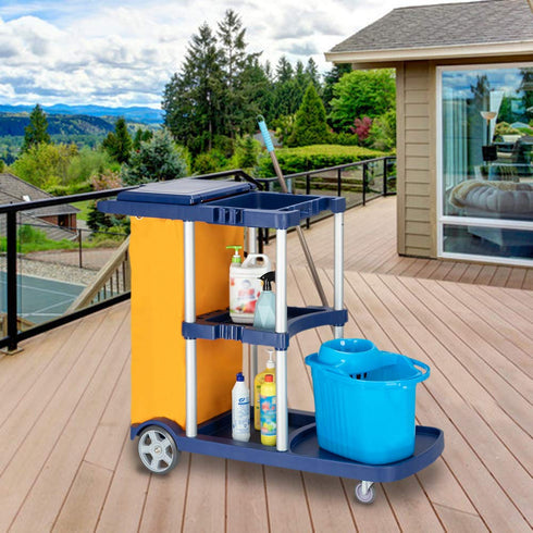 TUFFIOM 500lbs 3-Shelf Cleaning Janitorial Cart With Wheeled