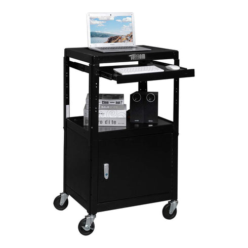 TUFFIOM AV Cart Rolling Storage Stand with Locking Cabinet Keyboard Shelf