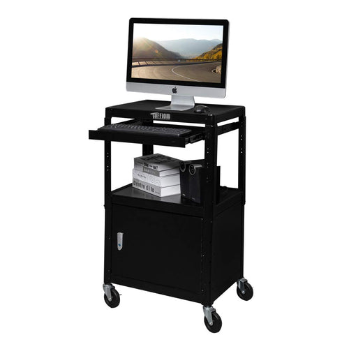 TUFFIOM AV Cart Rolling Storage Stand with Locking Cabinet Keyboard Shelf