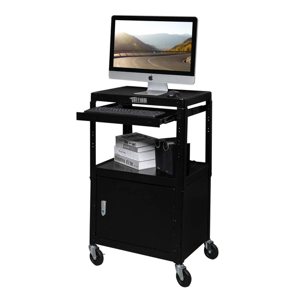 TUFFIOM AV Cart Rolling Storage Stand with Locking Cabinet Keyboard Shelf