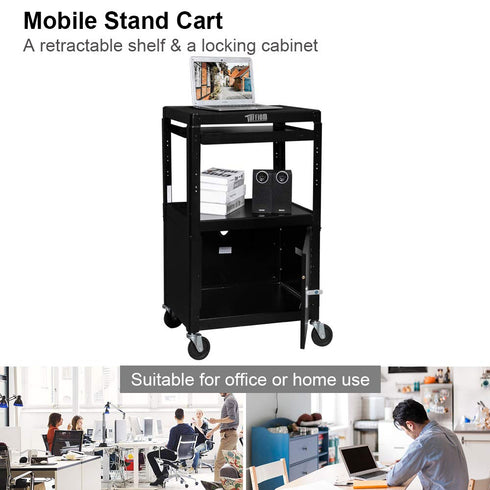 TUFFIOM AV Cart Rolling Storage Stand with Locking Cabinet Keyboard Shelf