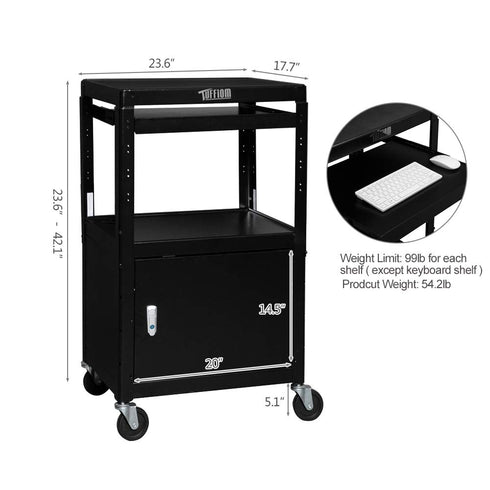 TUFFIOM AV Cart Rolling Storage Stand with Locking Cabinet Keyboard Shelf